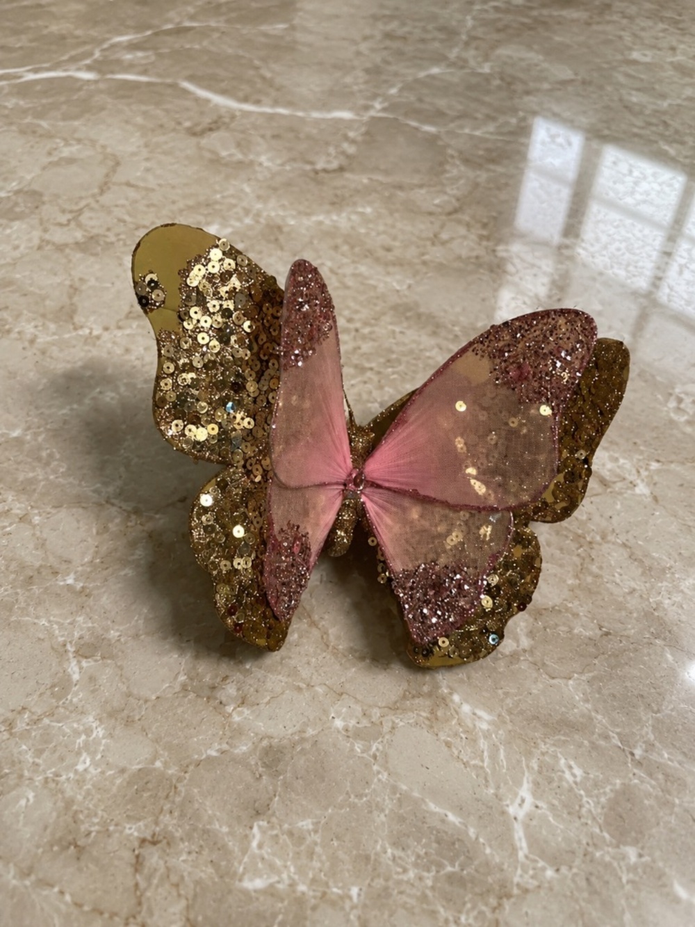 Pink Gold Glitter Butterfly Decor Tabletop Accent Figurine 🦋✨